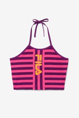 FILA Brinley Halter Tank Vests Purple / Orange / Orange,Womens Clothing | CA.RGIKMF967